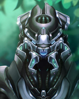 A full render portrait of an original design inspired by the physiology of a sangheili